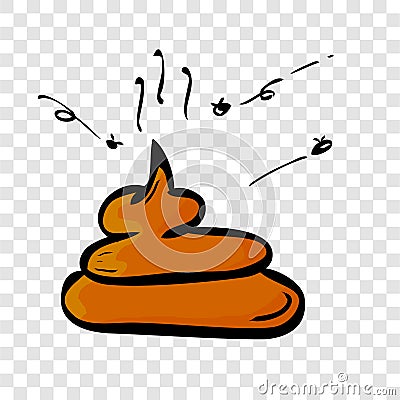 Very Simple Flat Brown Hand Draw Sketch Poop with fly Vector Illustration