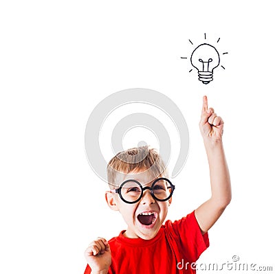 Very smart boy have an idea, isolated on white Stock Photo