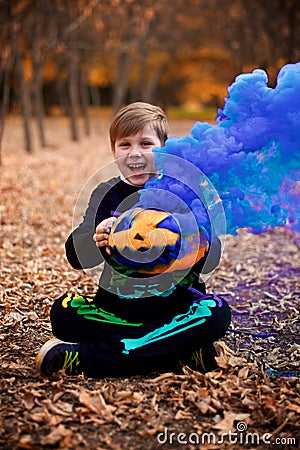 Young boy as a Jack Skellington on the Halloween Stock Photo