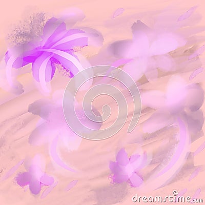 Colorful illustration in light purple, blue, pink,sparkling tropical flowers. Elegant design Stock Photo