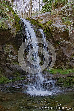 Waterfall, the Grotto in GSMNP Stock Photo