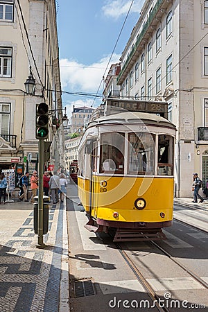 Very touristic and busy downtown Lisbon Editorial Stock Photo