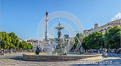 Very touristic place in downtown Lisbon - D.Pedro IV square - Portugal, Europe Editorial Stock Photo