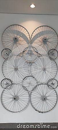 Very unique design, made from used bicycle rims Stock Photo