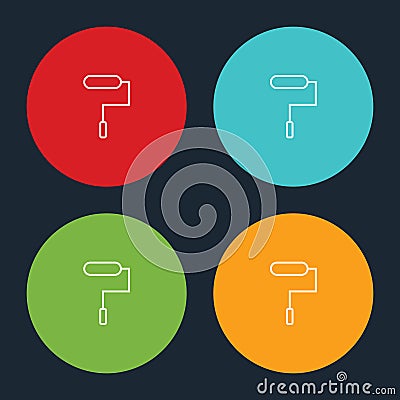 Very Useful Roller Brush Paint Line Icon On Four Color Round Options Vector Illustration