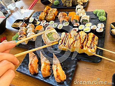 A very varied sushi platter Stock Photo