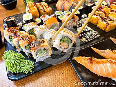 A very varied sushi platter Stock Photo