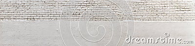 Very wide panorama of half brick and half concrete painted white, creative copy space graphic resource Stock Photo