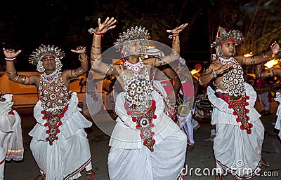 Ves Dancers (Up Country dancers) performs during the Esala Perahera in Kandy, Sri Lanka. Editorial Stock Photo