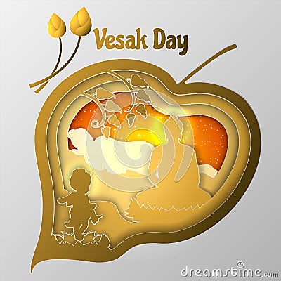 Buddha birth enlighten nirvana. Silhouette papercut on vesak day Vector Illustration