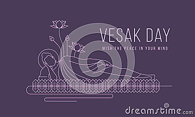 Vesak day banner with abstract modern line drawing The Buddha entering nibbana on the lotus flower vector design Vector Illustration
