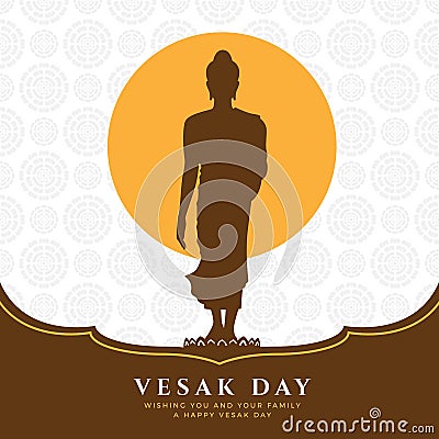 Vesak day banner with Buddha Sign Stand Up on lotus and full moon on lotus abstract texture background vector design Vector Illustration