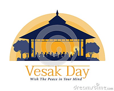 Vesak day banner with The Lord Buddha preached to the monks in the ashram at night time vector design Vector Illustration