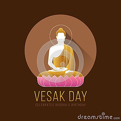 Vesak day banner with modern The Lord Buddha meditated on lotus sign in brown circle and dark brown background vector design Vector Illustration