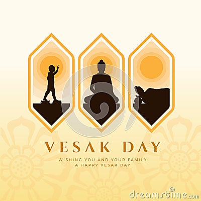 Vesak day banner with Three events on vesak Day are Nativity , Enlightenment and nirvana in frame vector design Vector Illustration