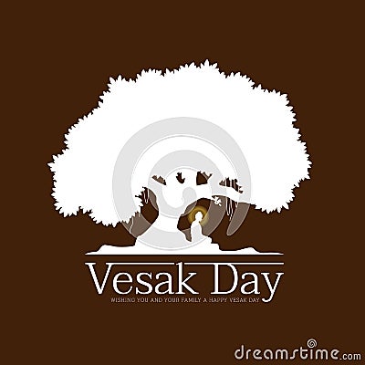 Vesak day with Nightly scenery Buddha Meditation under bodhi tree on brown background vector design Vector Illustration