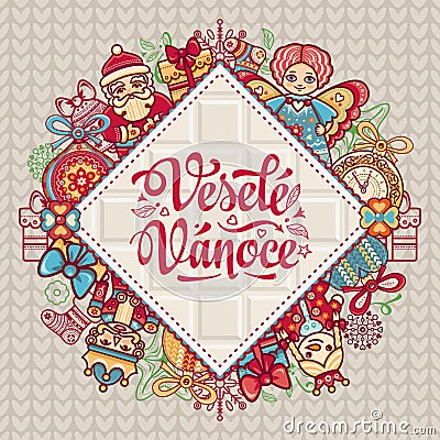 Vesele Vanoce. Christmas message. Lettering composition with phrase on Czech Vector Illustration