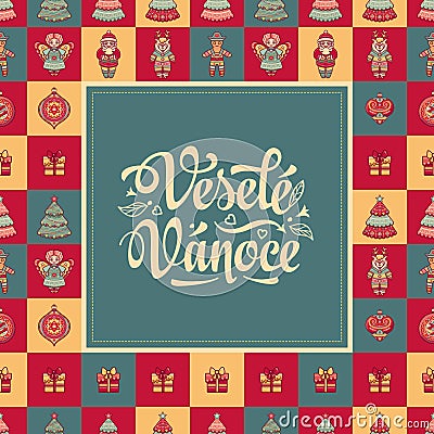 Vesele vanoce - greeting cards. Xmas in the Czech Republic. Vector Illustration
