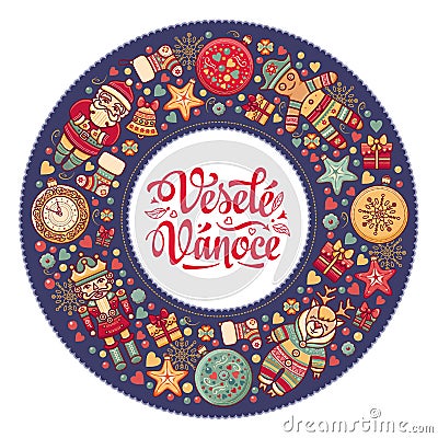 Vesele vanoce - greeting cards. Xmas in the Czech Republic. Vector Illustration