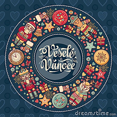 Vesele vanoce - greeting cards. Xmas in the Czech Republic. Vector Illustration