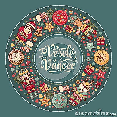 Vesele vanoce - greeting cards. Xmas in the Czech Republic. Vector Illustration