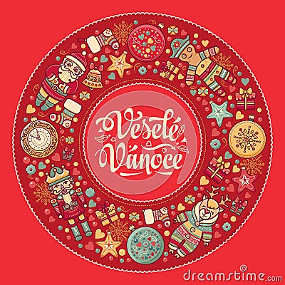 Vesele vanoce - greeting cards. Xmas in the Czech Republic. Vector Illustration