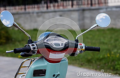 Vespa motor scooter handlebar with dashboard Editorial Stock Photo