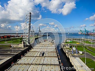 Vessel inside Berendrechtsluis Lock, Antwerp, Belgium Editorial Stock Photo