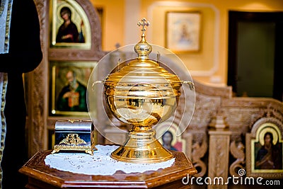 Vessel for the Orthodox Baptism Stock Photo