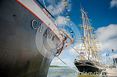 Vessel `Sedov` docks in Klaipeda during Tall Ship Races 2017 Editorial Stock Photo