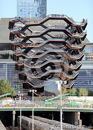 The Vessel structure built as part of the Hudson Yards Redevelopment Project in Manhattan Editorial Stock Photo