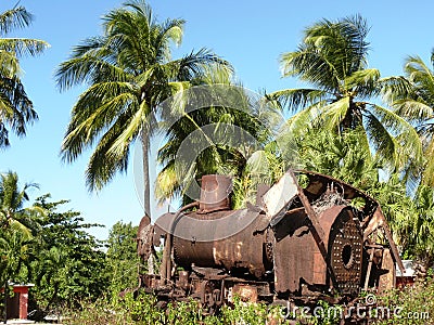 Vestige of an old locomotive in the West Indies. Stock Photo