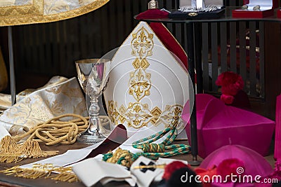 Mitre and other religious vestments Stock Photo