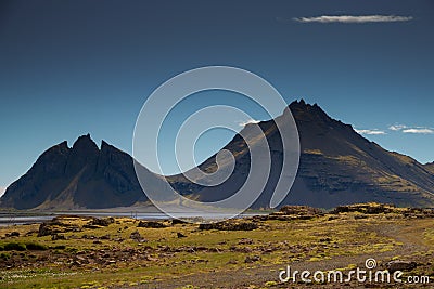 Vestrahorn Stockknes mountain range ,Batman Mountain ,Iceland Summer. Stock Photo