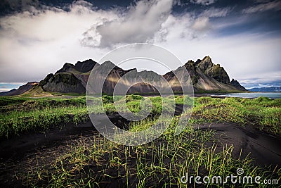 Vestrahorn Stockknes mountain range ,Batman Mountain ,Iceland Summer. Stock Photo