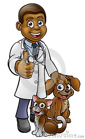 Vet Cartoon Character with Pet Cat and Dog Vector Illustration