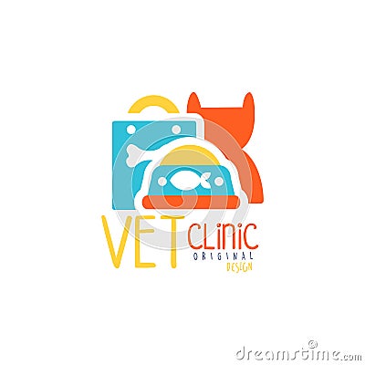 Vet clinic logo template original design, colorful badge Vector Illustration