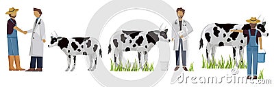 Vet doctor and cows Vector. Medicine poster project layout templates Vector Illustration