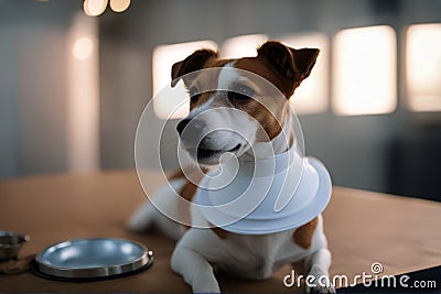 vet Small terrier Russell Elizabethan collar Jack dog transparent animal canino cool veterinary cute young health positive Stock Photo