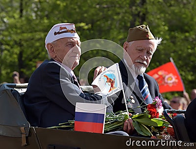 Veteran with medals victory parade on May 9 Editorial Stock Photo