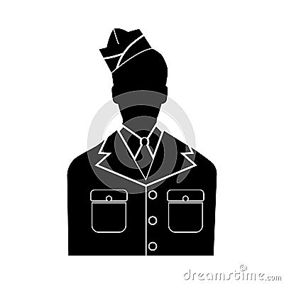 Veteran or soldier of the american army black icon . Vector Illustration