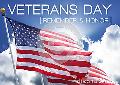 Veterans Day Flag Sky Rememberance and Honor Dignity Stock Photo