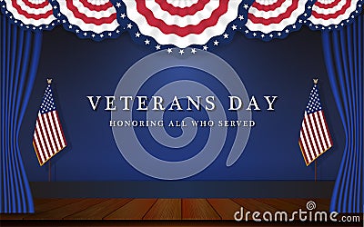 Veterans Day Background With Circle Wavy USA Flag Vector Illustration