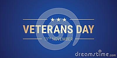 Veterans Day blue greeting card vector design with memorial golden text Vector Illustration