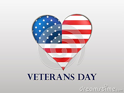 Veterans Day. Brilliant heart with a US flag and shadow on a white background. Vector Illustration