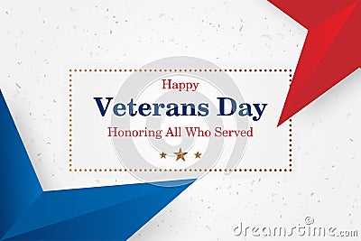 Veterans Day. Greeting card with font inscription on a starry background. National American holiday event. Flat vector illustratio Cartoon Illustration