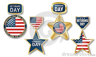 Veterans day logo set, realistic style Vector Illustration