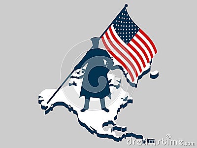 Veterans day. Man with US flag, military. Continent North America. Honors war heroes veterans. Vector Illustration