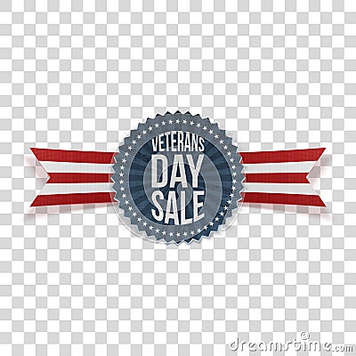 Veterans Day Sale greeting Label and Ribbon Vector Illustration