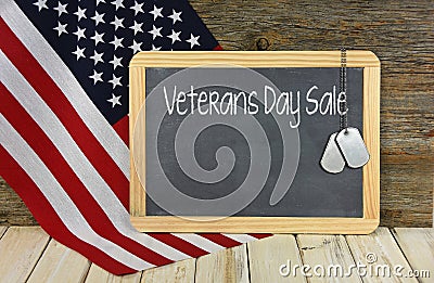 Veterans Day Sale sign on chalkboard Stock Photo